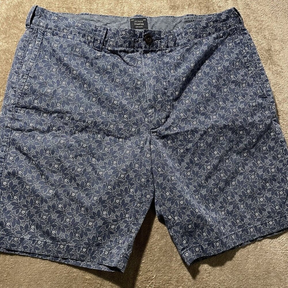 J. Crew Stanton Shorts Men Size 35 Navy Blue Floral Chino Casual Print Vacation